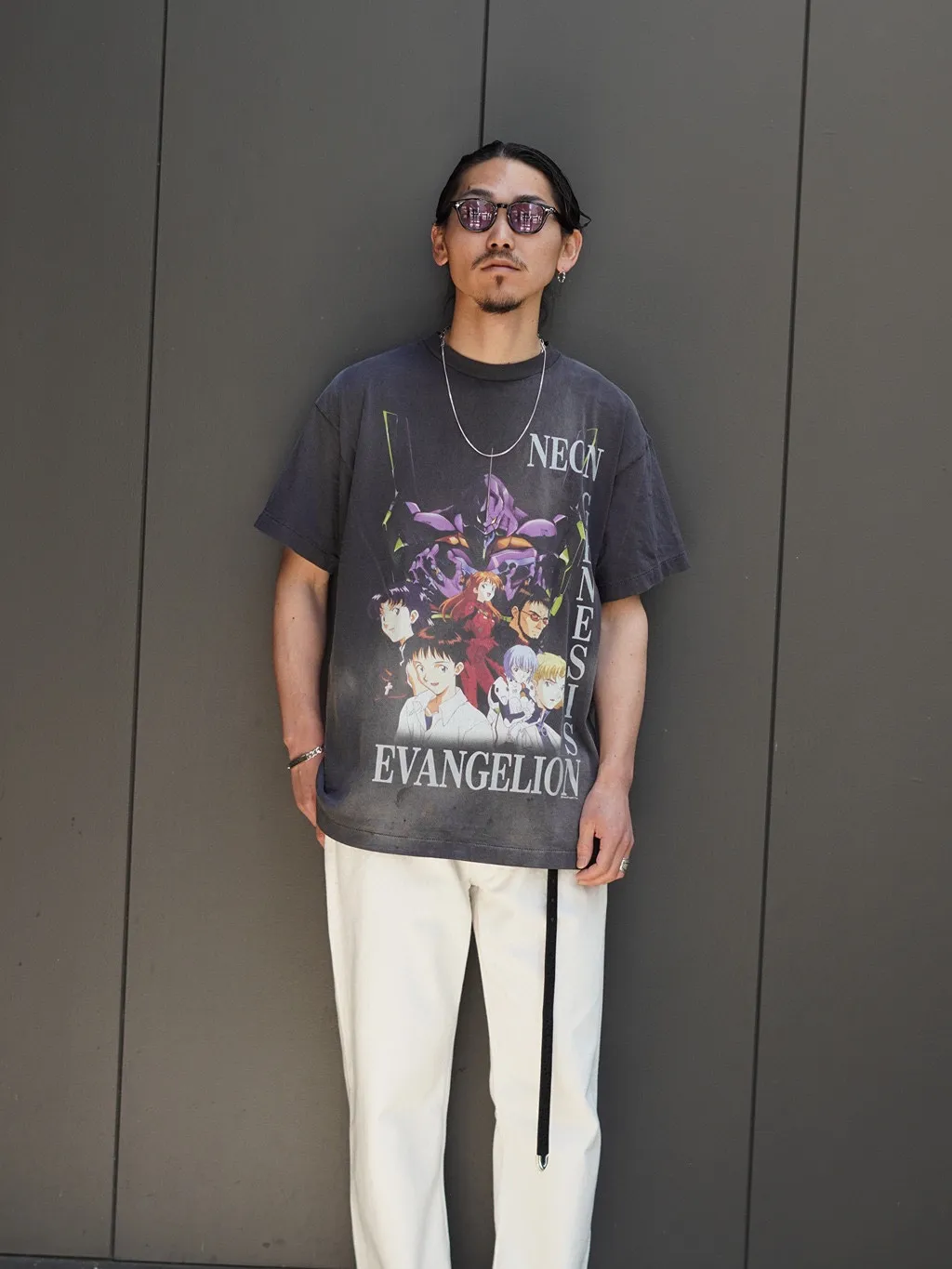 SAINT Mxxxxxx × EVANGELION NEON GNSIS TEE/BLK co-branded Neon Genesis Evangelion distressed short-sleeves, washed black S-XL, vintage NEW VINTAGE, top printing technology, garment dyeing, re-washed, distressed, correct co-branded main mark/washing mark